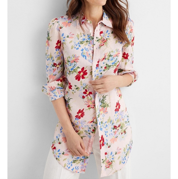 Polo Ralph Lauren Women's 14 Long Sleeve Top Floral Tunic Plus Size Button Down - Picture 1 of 10